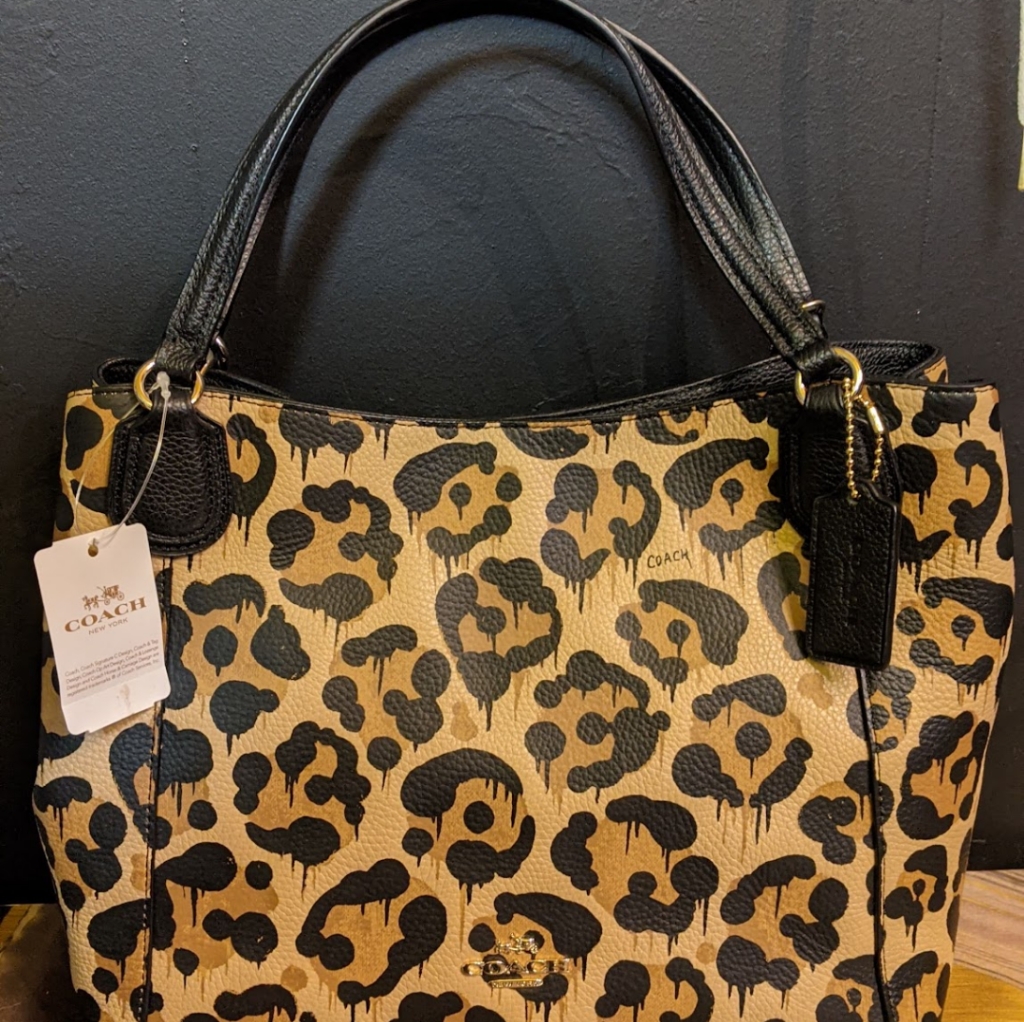 Coach Leopard Print Shoulder Bag - Black And Tan